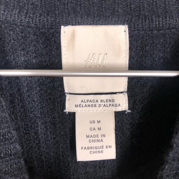 H&M Cozy Black Balloon Sleeve Peplum Alpaca Blend Sweater Washable Wool Medium - Picture 6 of 7